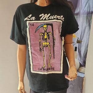 Black Graphic Tee with Skeleton Design